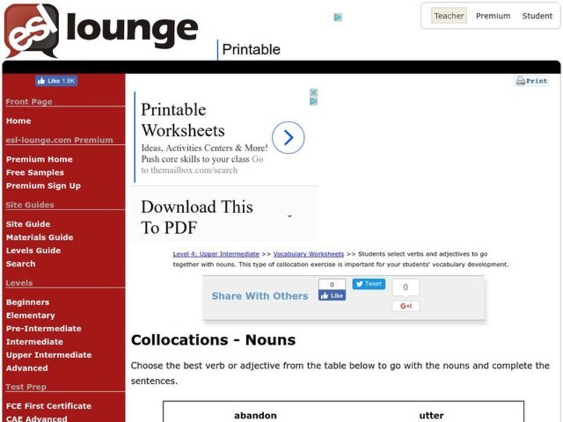 Collocations-- Nouns Worksheet