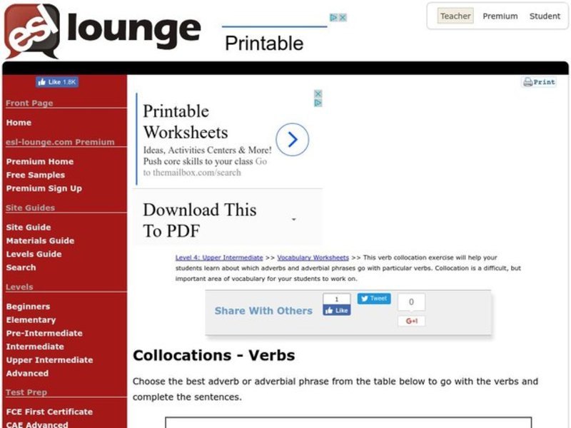 Collocations-Verbs Worksheet