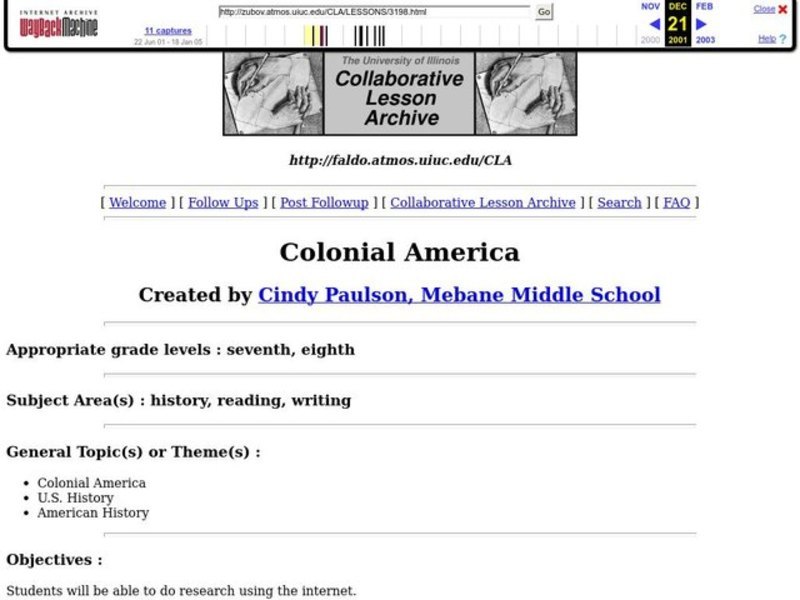 Colonial America Lesson Plan