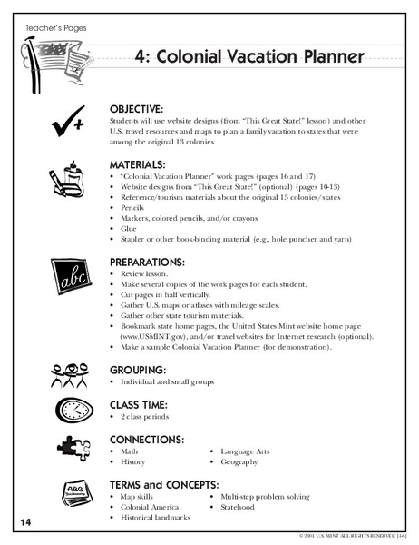 Colonial Vacation Planner Lesson Plan