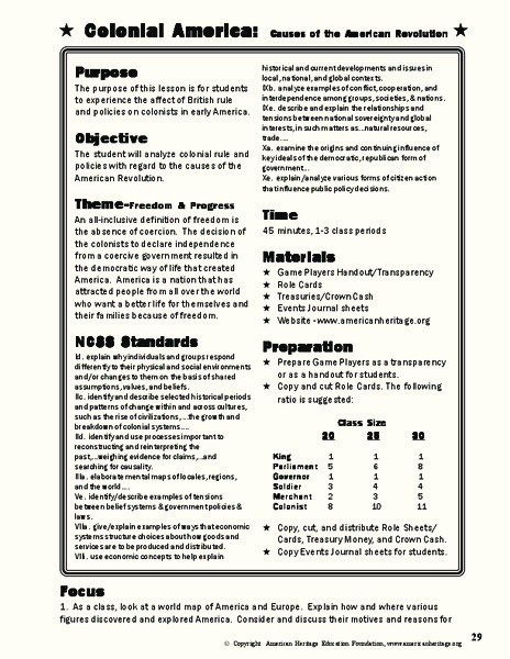 Colonial America: Causes Of The American Revolution Lesson Plan