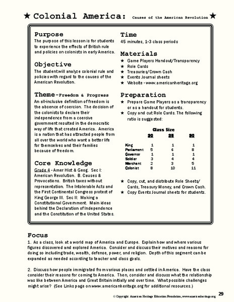 Colonial America: Causes of the American Revolution Lesson Plan