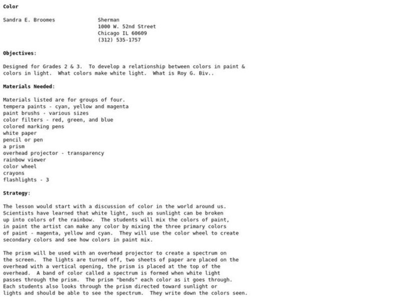 Color Lesson Plan