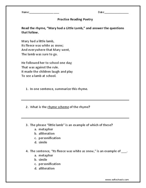 Practice Reading Poetry Worksheet
