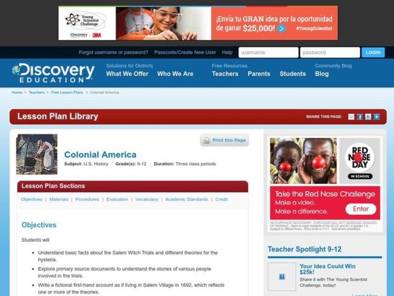 Colonial America Lesson Plan