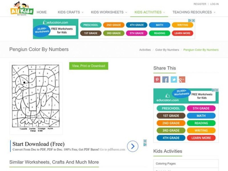 Color by Numbers Worksheet