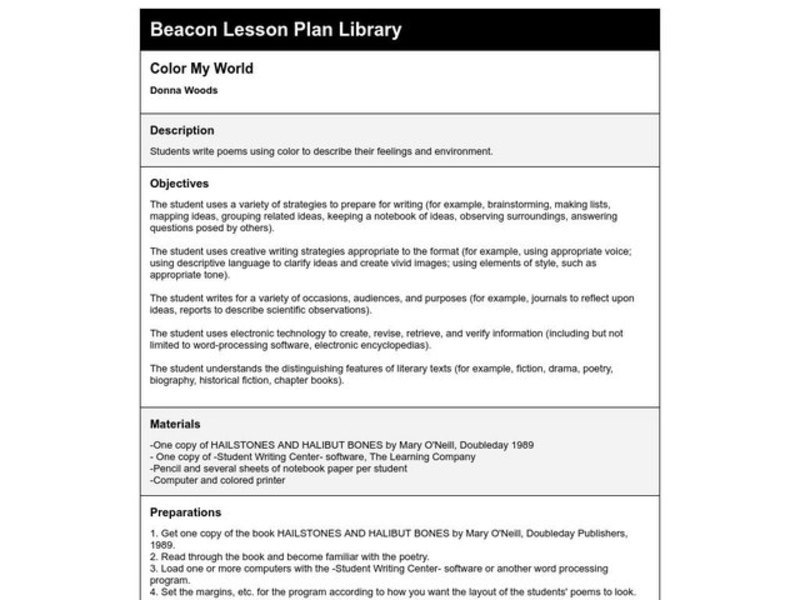 Color My World Lesson Plan