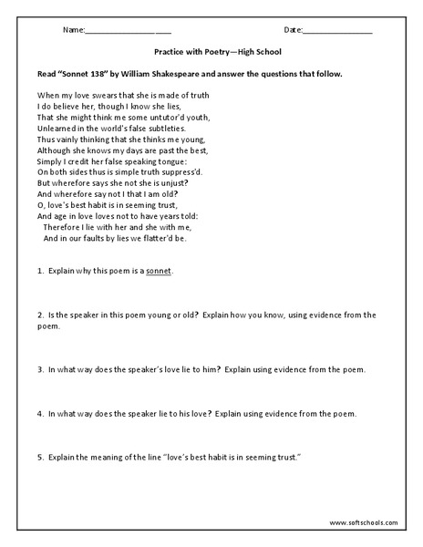Practice with Poetry Worksheet
