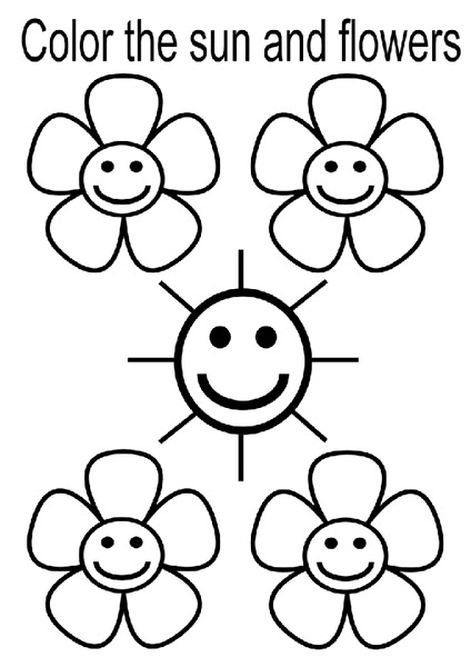 Color the Sun and Flowers Worksheet