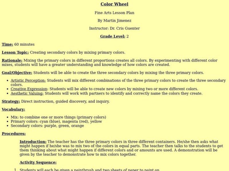 Color Wheel Lesson Plan