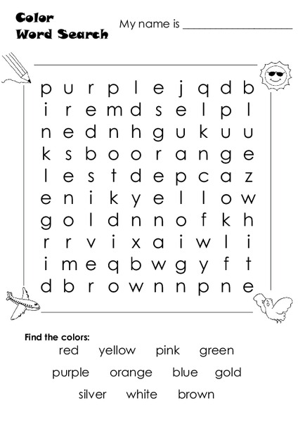 Color Word Search Worksheet