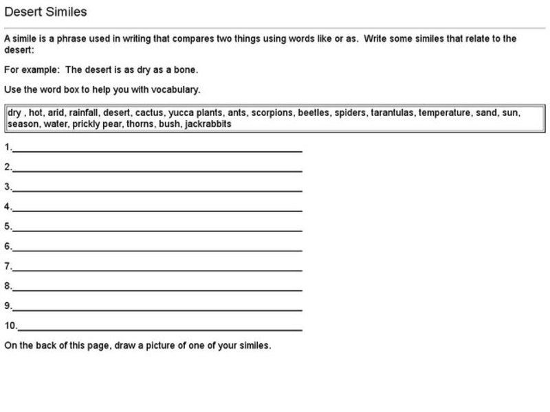 Desert Similes Worksheet
