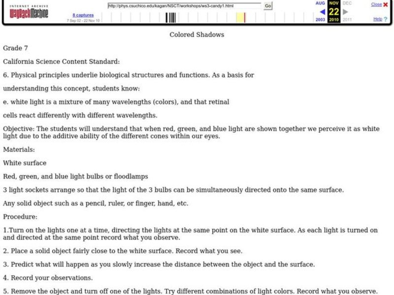 Colored Shadows Lesson Plan