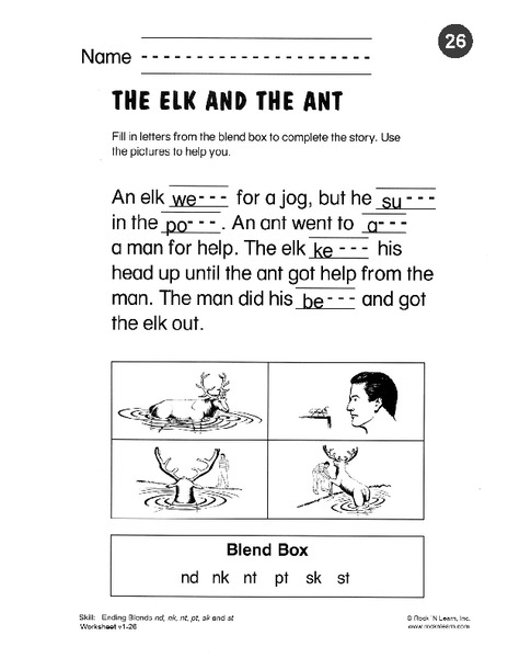 Ending Blends nd, nk, nt, pt, sk, and st Worksheet