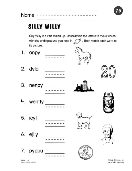 Silly Willy Word Match Worksheet