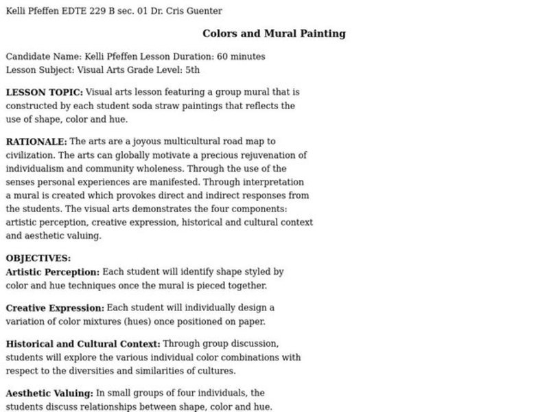 Colors and Mural Painting Lesson Plan