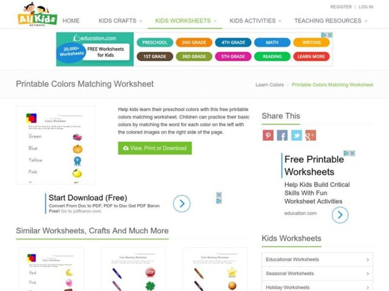 Colors Matching Worksheet Worksheet