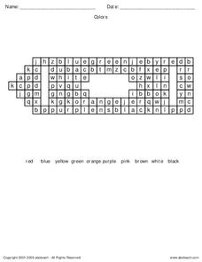 Colors Word Search Worksheet