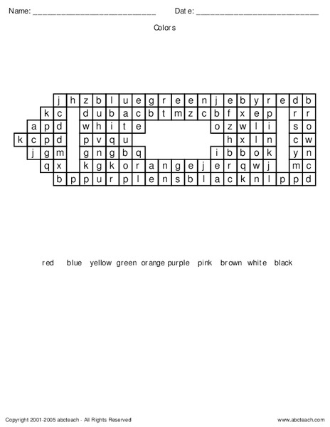 Colors Word Search Worksheet