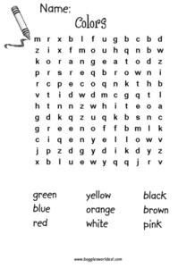 Colors Word Search Worksheet