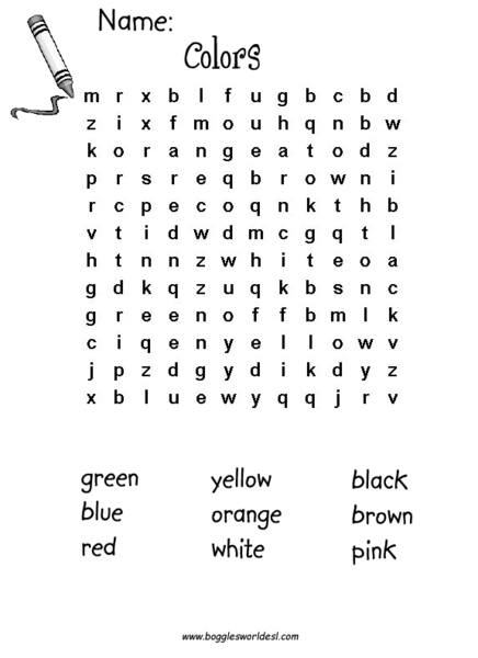 Colors Word Search Worksheet