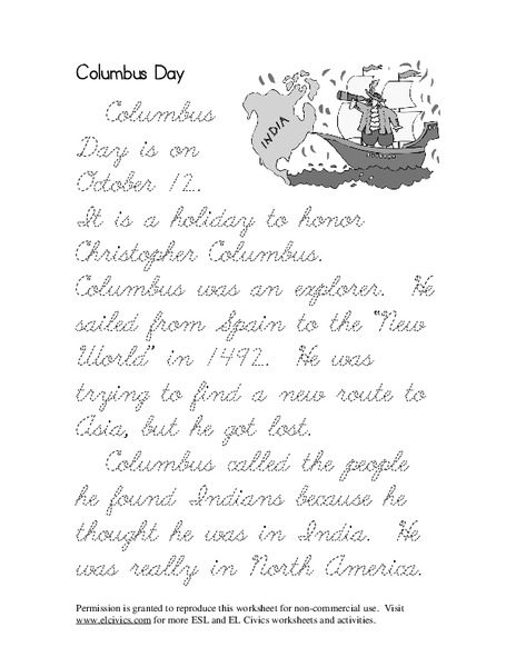 Columbus Day Worksheet