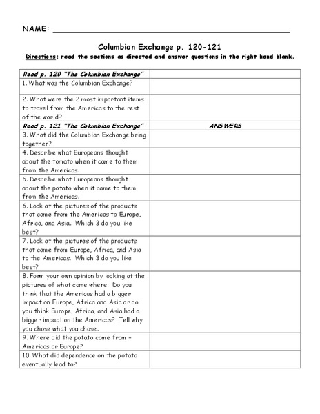 Columbian Exchange Lesson Plan