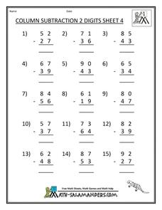 Column Subtraction 2 Digits Sheet 4 Worksheet