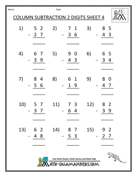Column Subtraction 2 Digits Sheet 4 Worksheet
