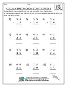 Column Subtraction 2 Digits Sheet 2 Worksheet
