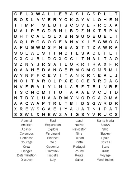 Columbus Day Word Search Worksheet