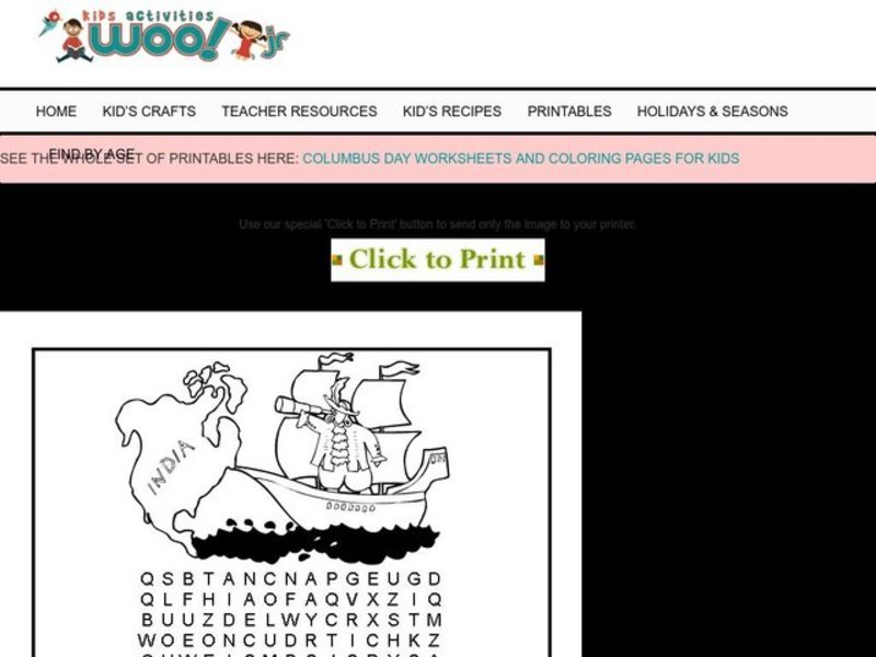 Columbus Day Word Search Worksheet