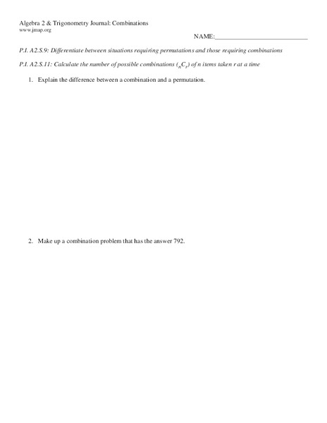 Combinations Worksheet