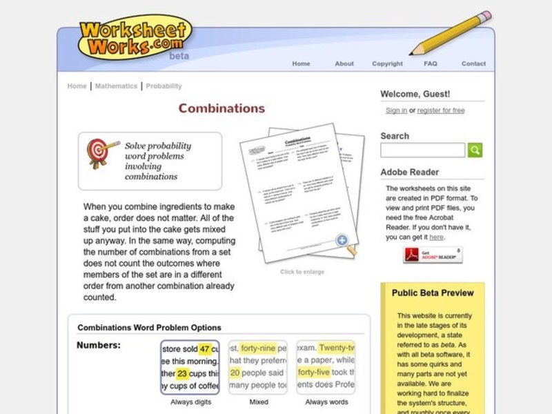 Combinations Worksheet