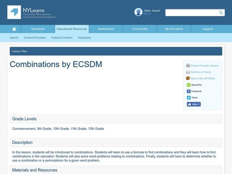 Combinations Lesson Plan