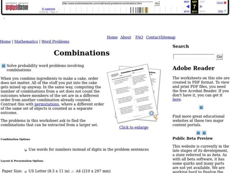 Combinations Worksheet