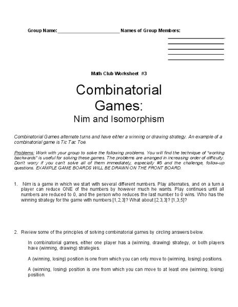 Combinatorial Games Worksheet