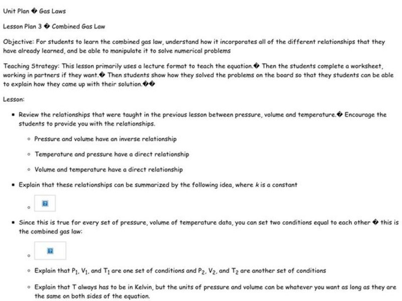 Combined Gas Law Lesson Plan