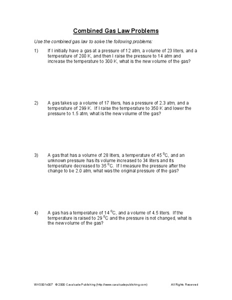 Combined Gas Law Problems Worksheet