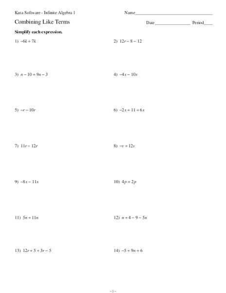 Combining Like Terms Worksheet