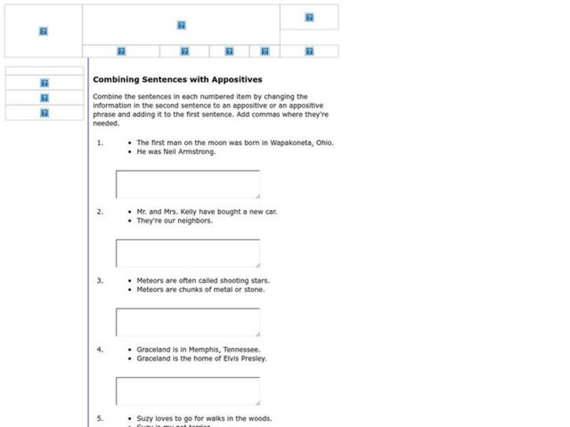 Combining Sentences with Appositives Worksheet
