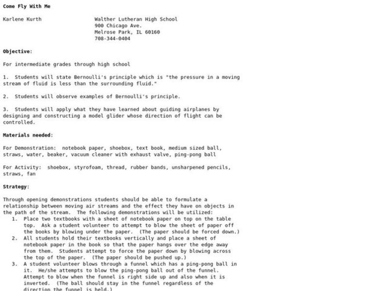 Come Fly With Me Lesson Plan