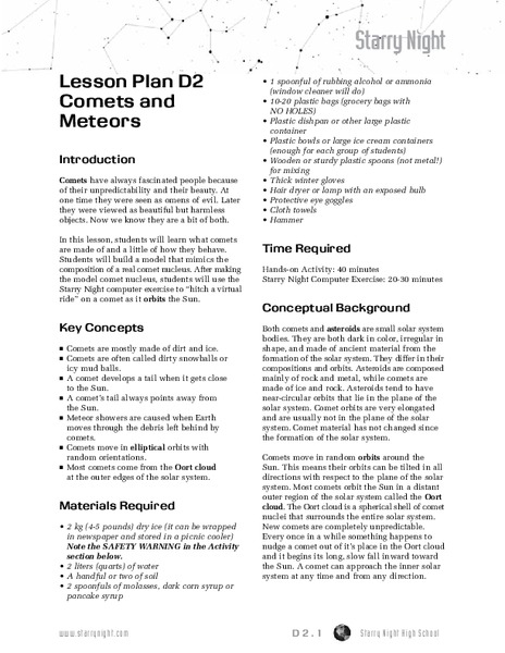 Comets and Meteors Lesson Plan