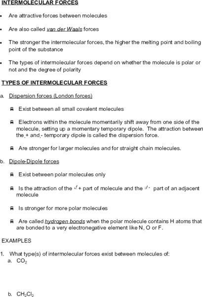 Intermolecular Forces Lesson Plan