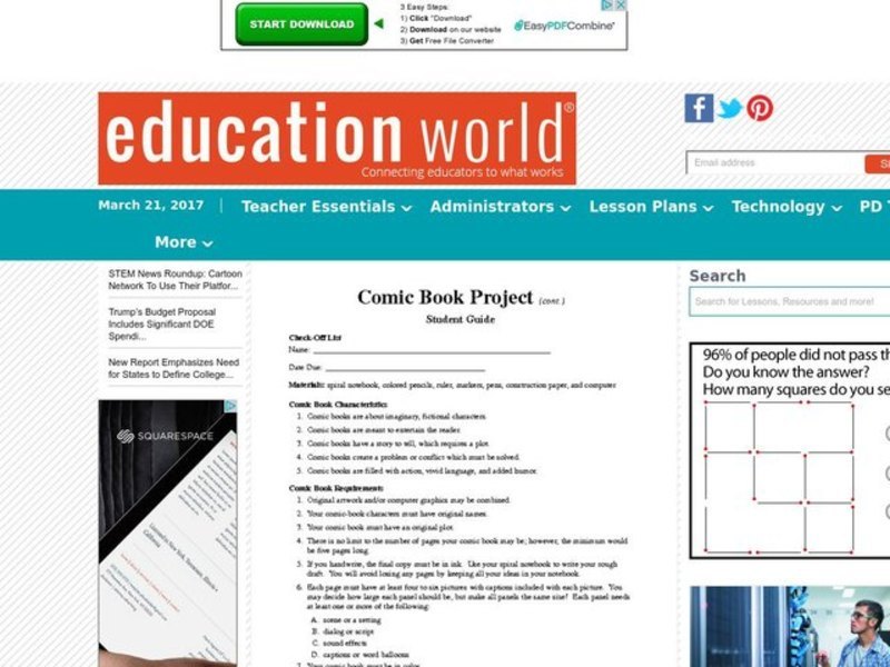 Comic Book Project Lesson Plan