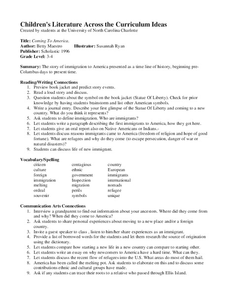 Coming To America Lesson Plan