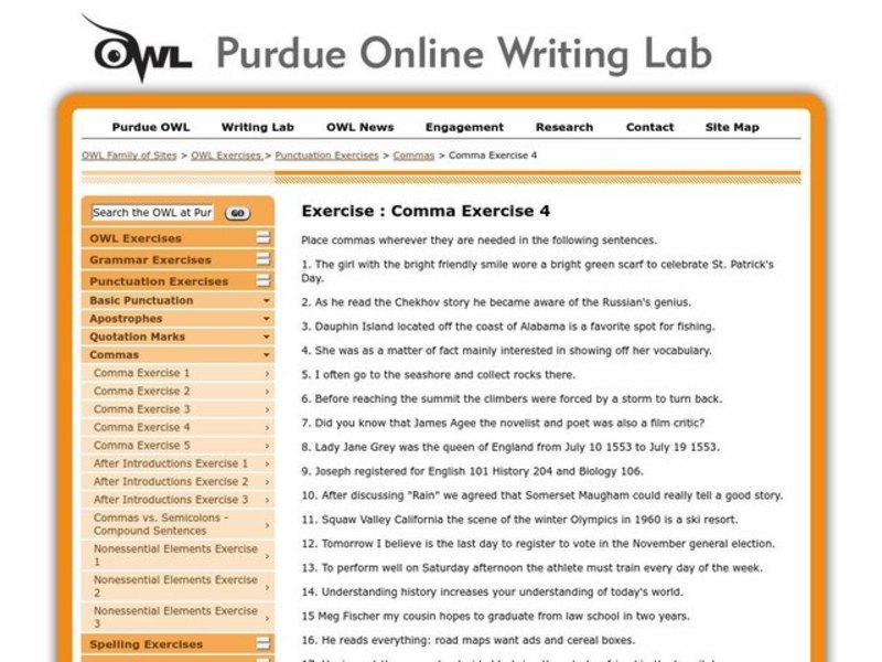 Comma Exercise  Worksheet