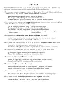 Comma Usage  Worksheet