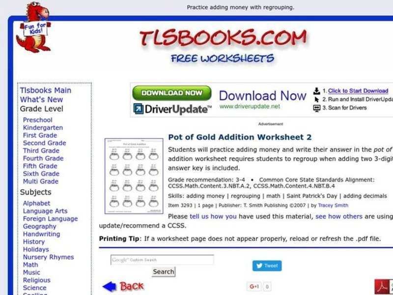 Pot of Gold Addition Worksheet