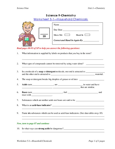 Household Chemicals Worksheet